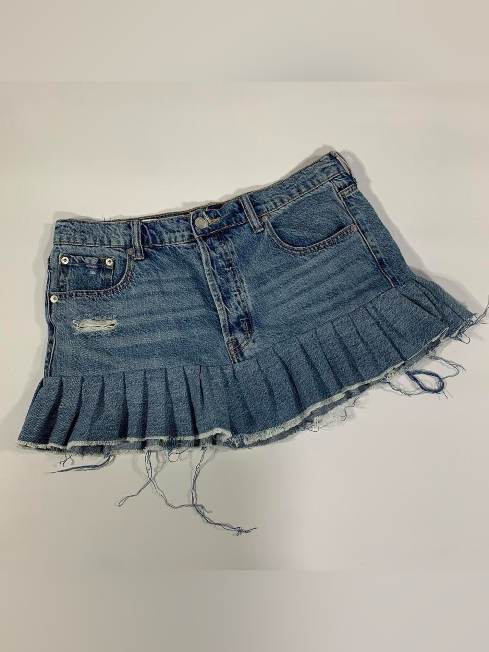 Aeropostale Reworked Pleated Denim Micro Mini Skirt Low Rise Size 12